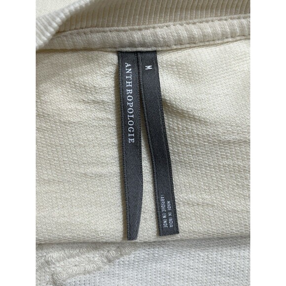 Anthropologie Floral Embroidery/Beaded Sweatshirt Womens S Beige Shimmer Holiday - Picture 12 of 14